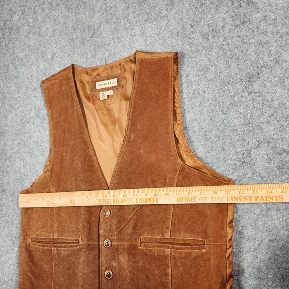 Colebrook Leather Vest Mens Large Tan Snap Pockets Rancher Cowboy Western Suede - Picture 6 of 12